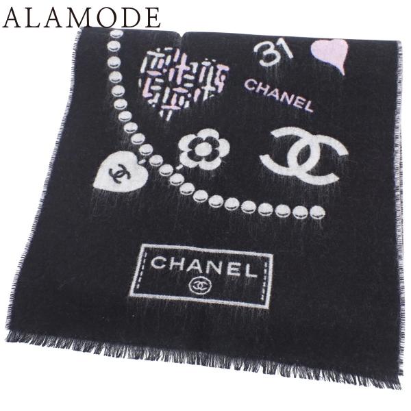 CHANEL(シャネル) ココマーク マフラー アパレル ファッション小物  ウール シルク ブラッ...