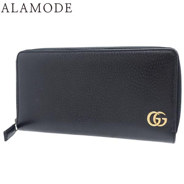 GUCCI(グッチ) GGマーモント ジップアラウンド ウォレット ロングウォレット レザー ブラッ...