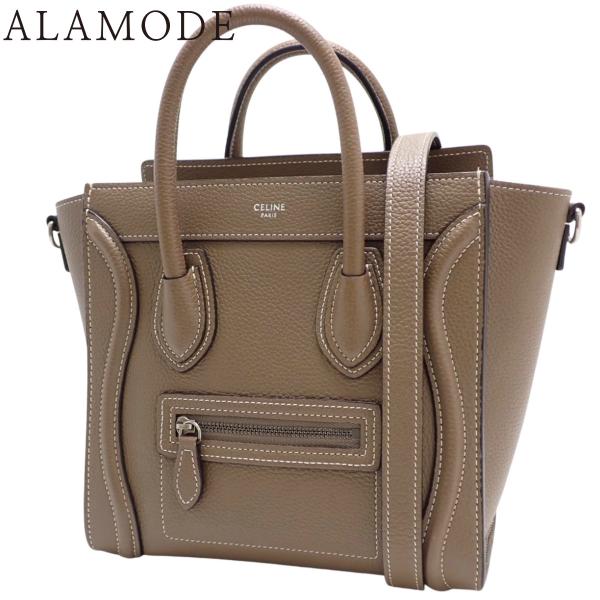 セリーヌ ラゲージ ナノショッパー ハンドバッグ 2WAY ショルダー カーフ スリ グレージュ 1...