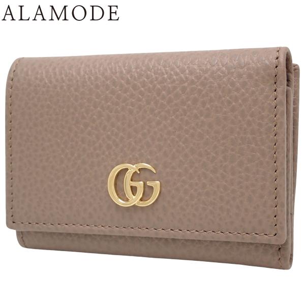 GUCCI(グッチ) GGマーモント 三つ折り財布 コンパクトウォレット 3つ折り レザー ベージュ...