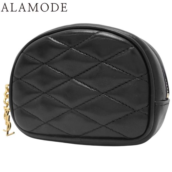 サンローランパリ カサンドラロゴ ミニポーチ コスメポーチ 小物入れ レザー ブラック黒 ゴールド金...