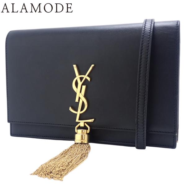 サンローランパリ ケイト タッセル付き チェーンウォレット ショルダーバッグ クラッチ レザー ブラ...