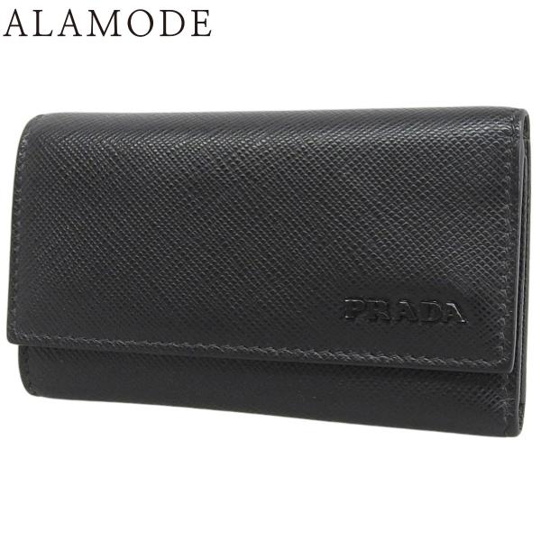PRADA(プラダ) 6連キーケース 六連 サフィアーノ ブラック黒 グレー ガンメタル/ブラック金...