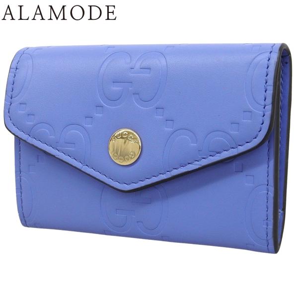 GUCCI(グッチ) グッチシマ カードケース/パスケース GGエンボス レザー パープル ブルー ...