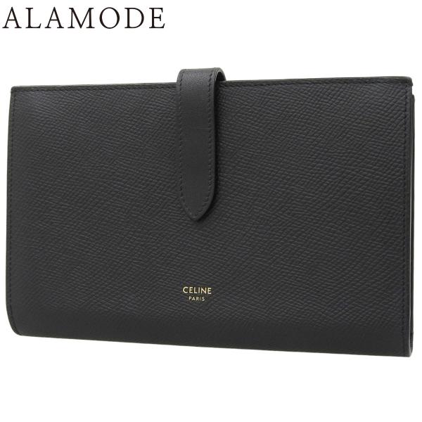 CELINE(セリーヌ) ラージ ストラップウォレット ロングウォレット 二つ折り 長財布 レザー ...