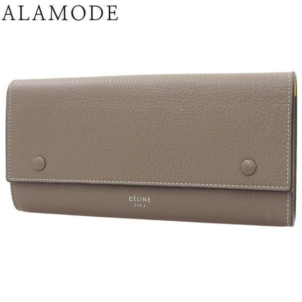 セリーヌ ラージ フラップ マルチファンクション ロングウォレット 長財布 レザー グレージュ イエ...