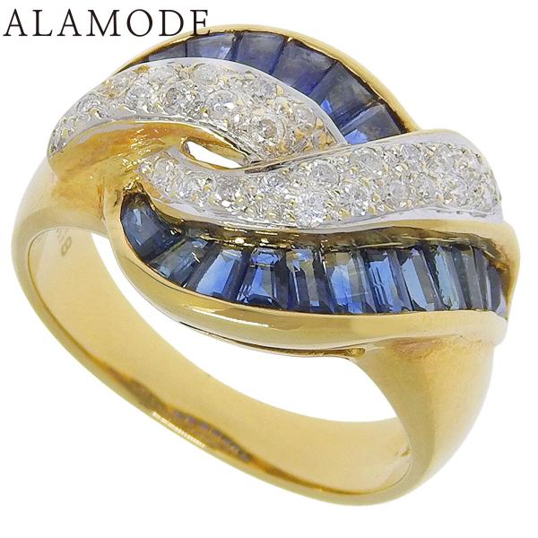 S1.98/D0.27 サファイア ダイヤモンド リング イエローゴールド K18YG 7.9g 指...