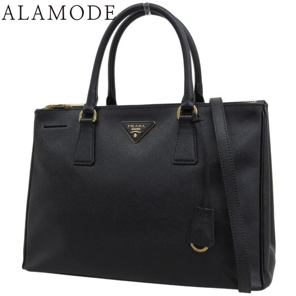 PRADA(プラダ) ガレリア ラージ ハンドバッグ サフィアーノレザー ブラック黒 ゴールド金具 ...