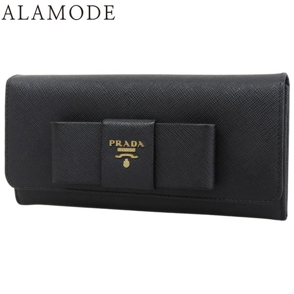 PRADA(プラダ) リボン 二つ折り長財布 ロングウォレット 2つ折り サフィアーノレザー NER...