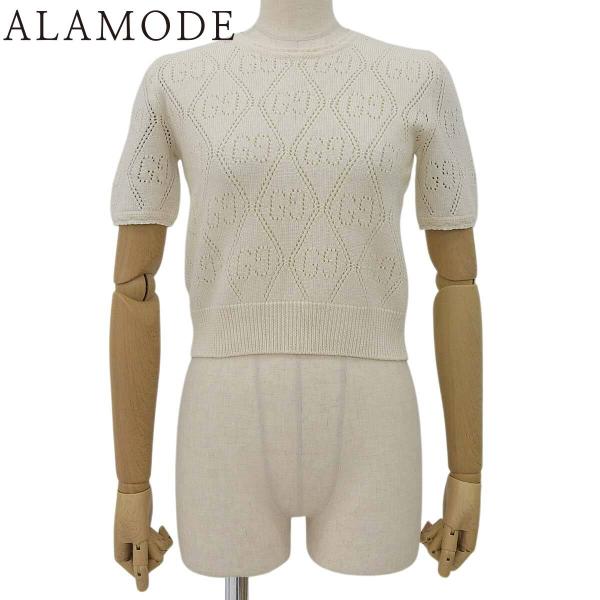 GUCCI(グッチ) GG柄 半袖ニット XS ウール アイボリー レディース 4080217955...