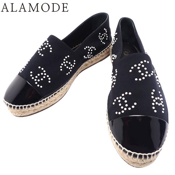 シャネル エスパドリーユ フラットシューズ 靴 ココマーク スリッポン 40C ジャージ パテントレ...