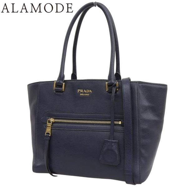 PRADA(プラダ) 2WAY ハンドバッグ ハンドバッグ 肩掛け 斜め掛け レザー ネイビー紺 ゴ...