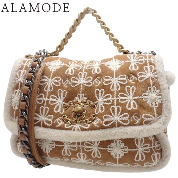 CHANEL(シャネル) シャネル19 チェーンショルダーバッグ 刺繍 スウェード/スエード ムート...