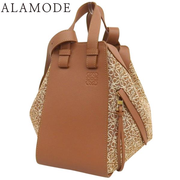 LOEWE(ロエベ) ハンモックバッグ スモール ハンドバッグ アナグラム ジャガード タン ブラウ...