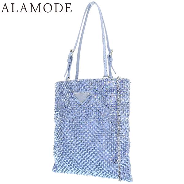 PRADA(プラダ) 三角ロゴ ミニバッグ ハンド 2WAY ショルダー サテン クリスタル CEL...