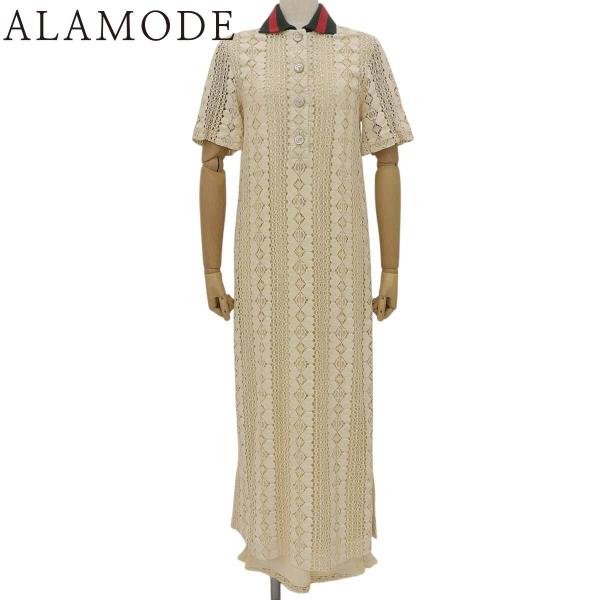 GUCCI(グッチ) ウェブライン レースマキシワンピース 2023年 40 コットン ナイロン ベ...