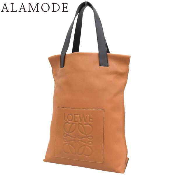 LOEWE(ロエベ) アナグラム ショッパー トートバッグ ショルダー カーフ ブラウン茶 ブラック...