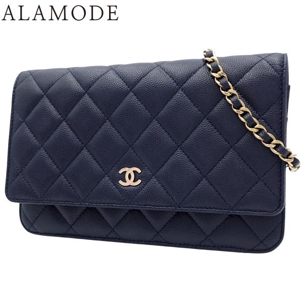 CHANEL(シャネル) マトラッセ チェーンウォレット ショルダーバッグ キャビア ネイビー紺 ゴ...