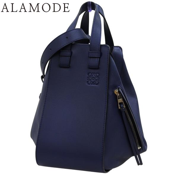 LOEWE(ロエベ) ハンモックバッグ スモール ハンドバッグ 2WAY レザー ネイビー紺 シルバ...