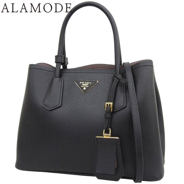 PRADA(プラダ) ダブルバッグ ミディアム トートバッグ サフィアーノレザー ブラック黒 ピンク...