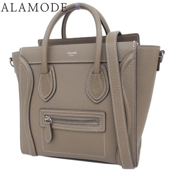 CELINE セリーヌ ラゲージ ナノショッパー ハンドバッグ ドラムドカーフスキン スリ グレージ...