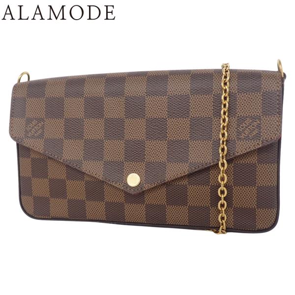 ルイ・ヴィトン ダミエ・エベヌ ポシェット・フェリシー チェーンショルダー クラッチ セリーズレッド...