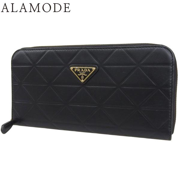 PRADA(プラダ) トライアングルロゴ 長財布 レザー ブラック黒 ゴールド金具 1ML506 レ...