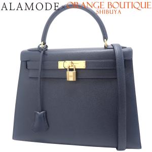 HERMES(エルメス) ケリー28 (外縫い) ブルーインディゴ ネイビー紺 クシュベル ゴールド金具 ○X刻印 2WAY 40802184209【アラモード】