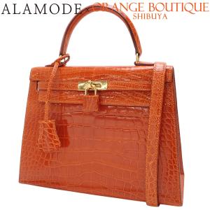 HERMES(エルメス) ケリー25 (外縫い) オレンジ アリゲーター クロコ ゴールド金具 □C刻印 ハンドバッグ 2WAY 40802185213【アラモード】