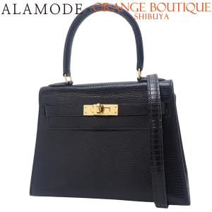 HERMES(エルメス) ミニケリー ブラック黒 リザード ゴールド金具 ○S刻印 ハンドバッグ ミニバッグ ショルダー 40802185698【アラモード】