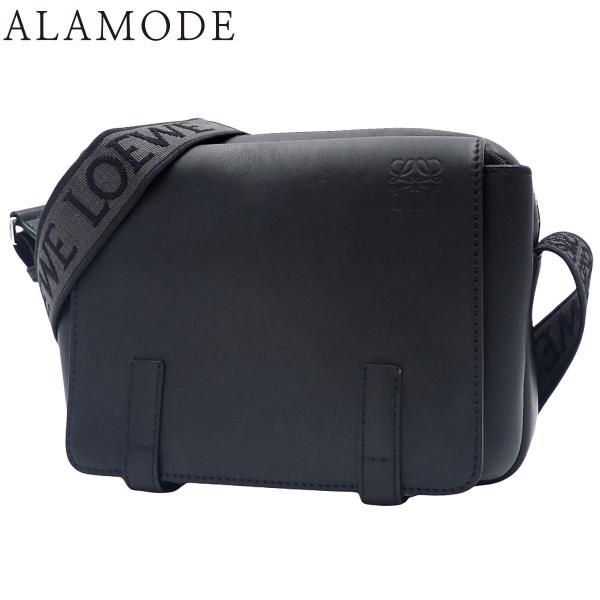 LOEWE(ロエベ) ミリタリー メッセンジャーバッグ XS サプルスムースカーフ&amp;ジャカード ブラ...
