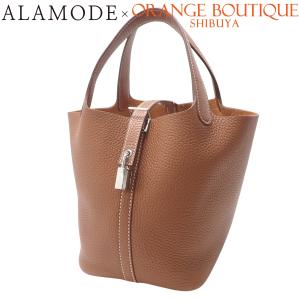 HERMES(エルメス) ピコタンロックPM ゴールド ブラウン茶 トリヨン シルバー金具 B刻印 ハンドバッグ トート 40802185903【アラモード】