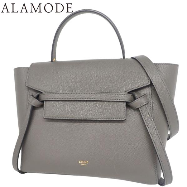 CELINE(セリーヌ) ベルトバッグ マイクロ ハンド 2WAY ショルダー レザー グレー ゴー...