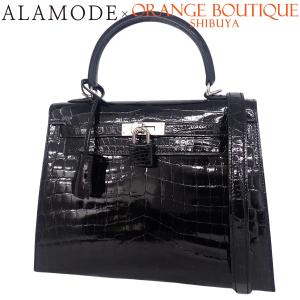 HERMES(エルメス) ケリー25 (外縫い) ブラック黒 ニロティカス クロコダイル シルバー金具 W刻印 ハンドバッグ 40802189598【アラモード】