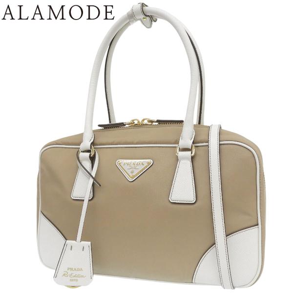 PRADA(プラダ) 2WAY バッグ ハンド ショルダー ナイロン サフィアーノレザー ベージュ ...