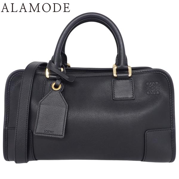 LOEWE(ロエベ) アマソナ28 ハンドバッグ ミニボストン アナグラム カーフ ブラック黒 ゴー...