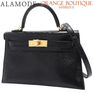HERMES(エルメス) ミニケリー ブラック黒 リザード ゴールド金具 Ｗ刻印 ハンドバッグ ショルダー ミニバッグ 40802195372【アラモード】