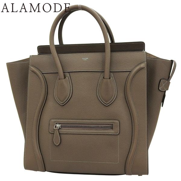 CELINE(セリーヌ) ラゲージ ミニショッパー ドラムドカーフスキン スリ グレージュ ブラウン...