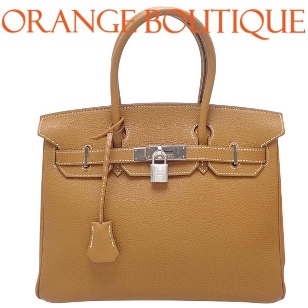 HERMES(エルメス) バーキン30 ゴールド ブラウン茶 トゴ シルバー金具 □H刻印 レディー...