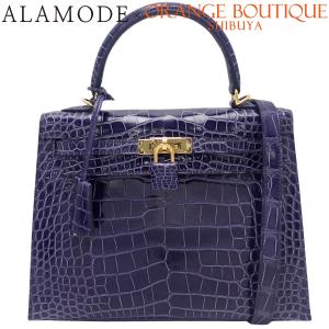 HERMES(エルメス) ケリー25 (外縫い) ブルーアンクル 青 アリゲーター クロコダイル ゴールド金具 Z刻印 40802210090【アラモード】