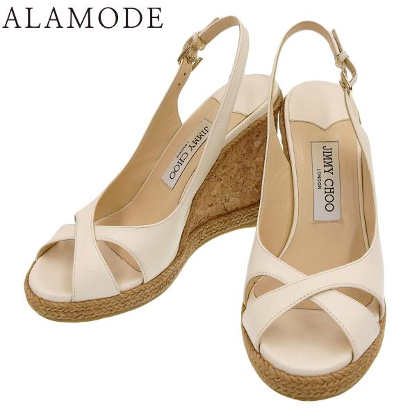 ジミーチュウ AMELY80 ウェッジサンダル サンダル/ミュール シューズ 靴 37 レザー ホワ...