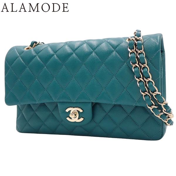 CHANEL(シャネル) マトラッセ Wフラップ25チェーンショルダーバッグ キャビア グリーン緑 ...