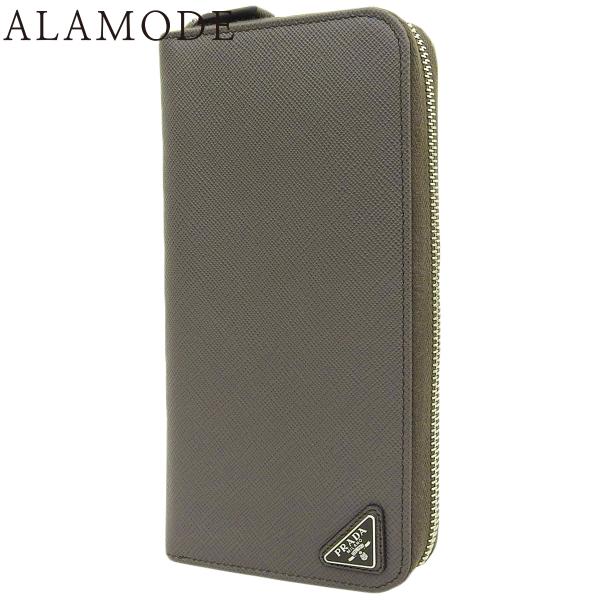 プラダ サフィアーノトライアングル ジップアラウンド財布 スモーキーグレー シルバー金具 2ML31...