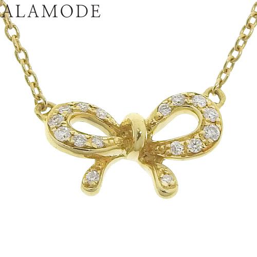 ポンテヴェキオ ダイヤモンド リボンモチーフ ネックレス K18 イエローゴールド YG ゴールド金...