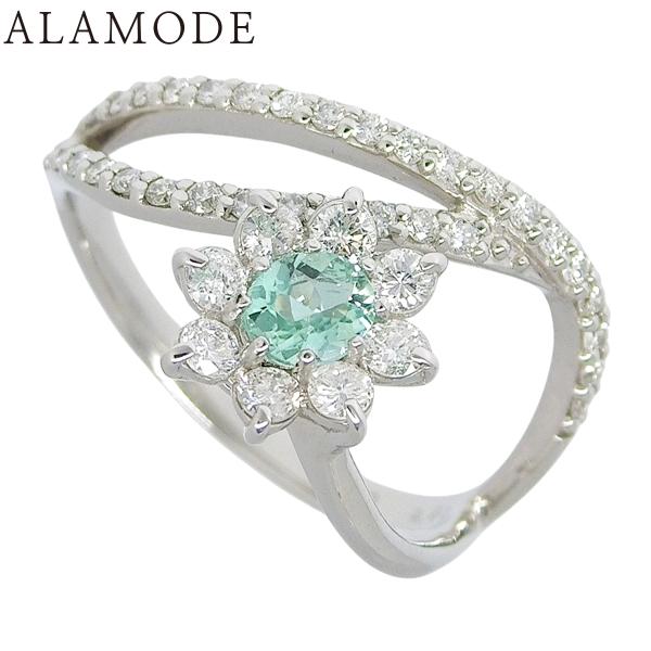 パライバトルマリン ダイヤモンド フラワーリング プラチナ Pt950 指輪 12(52)号 シルバ...