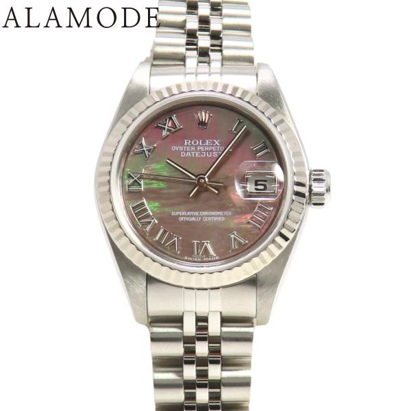 【保証書付】ロレックス デイトジャスト 79174NR WG/SS F番 ブラックシェル ローマン文...