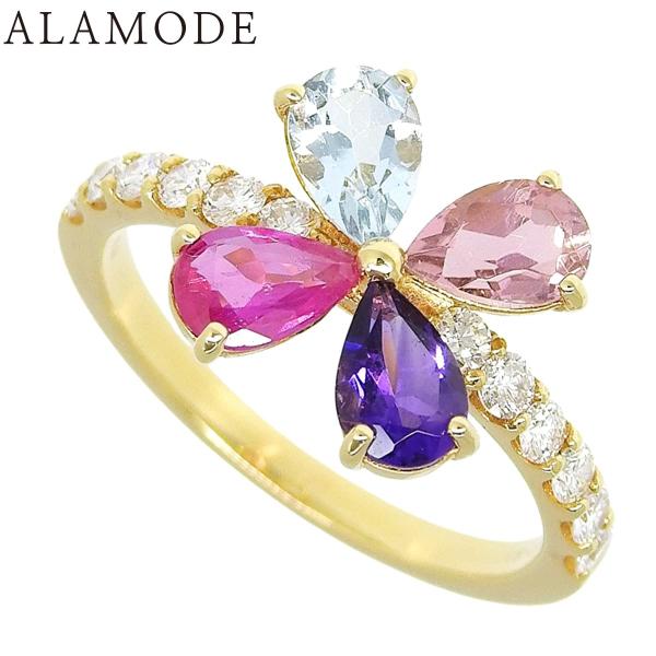 PT1.50/D0.40 クローバー トルマリンリング イエローゴールド K18YG 3.1g 指輪...