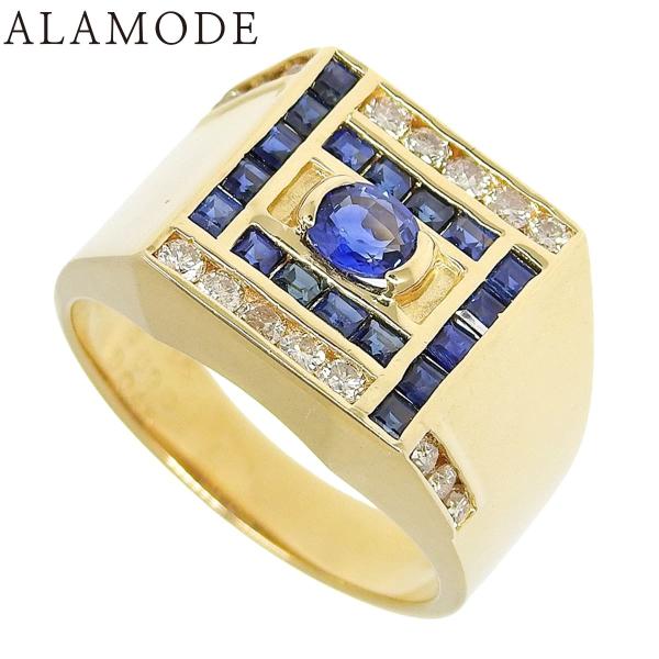 S0.90,0.35/D0.45 サファイア 印台リング イエローゴールド K18YG 8.3g 指...