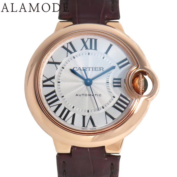 カルティエ バロンブルー33ＭＭ W6920097 PG/革 シルバー 自動巻き レディース 411...