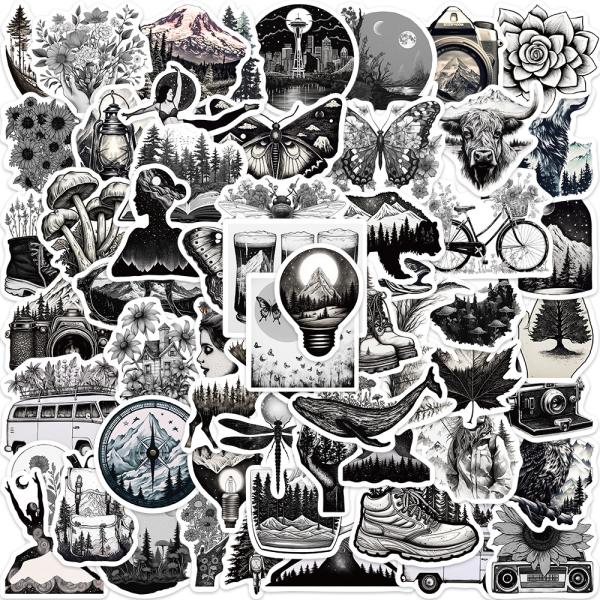 アウトドア　白黒　山登り　キャンプ　山　風景　野遊び　キャンピングカー　大自然　白黒　シール　ステッ...